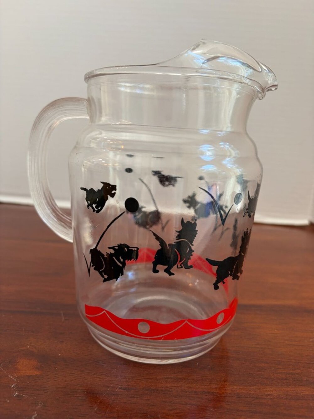 Vintage Federal Glass 8" High Black Scotty Dog Pitcher, 1940's